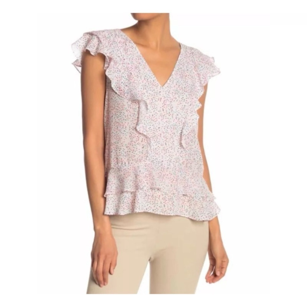 NWT PARKER Dot Pattern Ruffle V-Neck Blouse